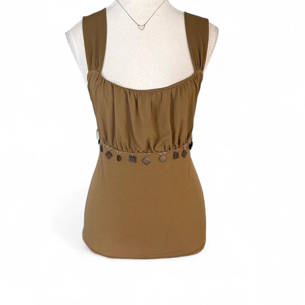 Y2K Squared neck beaded tank top full length chic office siren AB studio large